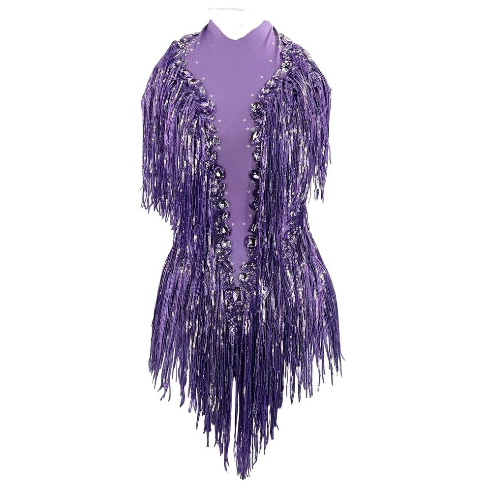 7833 Sparkly Diamante Fringe Bodysuit Sexy Dancer Celebrate Outfit Prom Bar